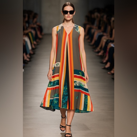 Dresses & Skirts - mulberry silk Multicolor Sleeveless Midi  Dress Vibrant Size Medium